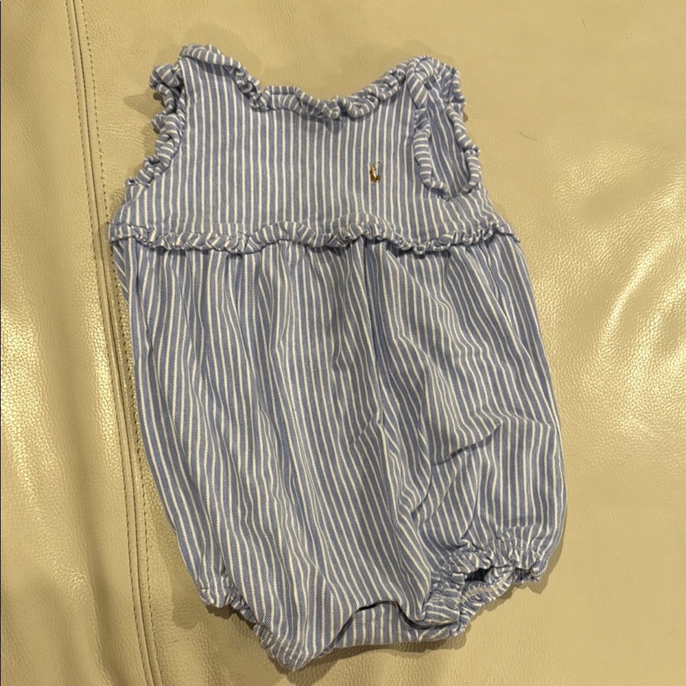 Ralph Lauren Blue and White Diaper Cover with Ruffle Details
